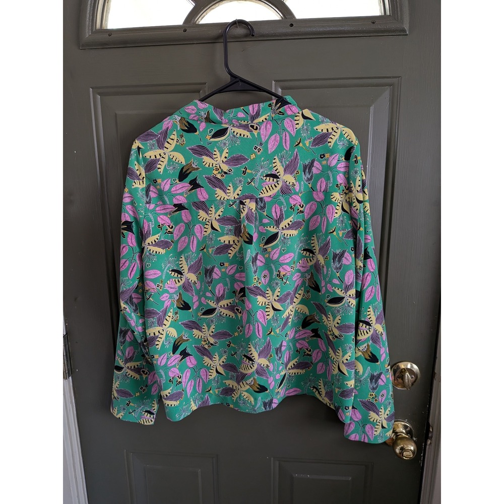 Monki Oversized Collared Double Breasted Blouse Green Pink Floral Medium - Picture 5 of 5